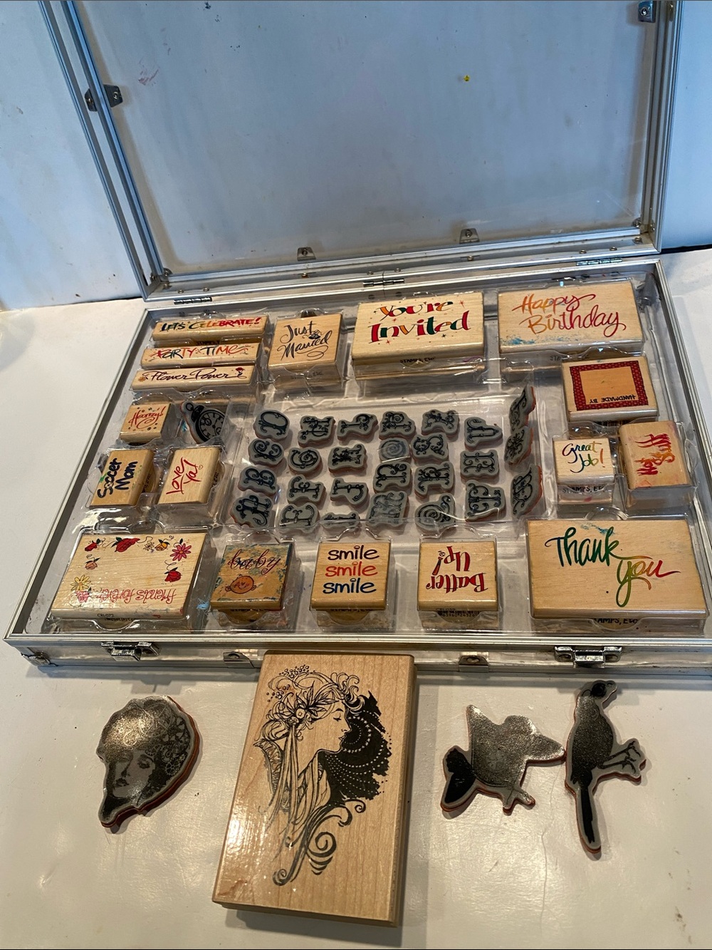 Case of Wood-Mounted Rubber Ink Stamps